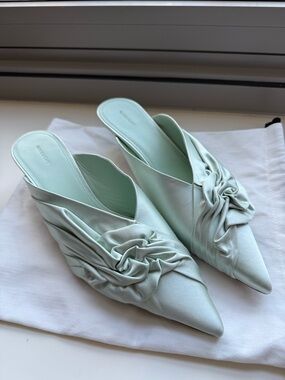 Brand New Givenchy Mint Green Satin Knotted Pointed Mules